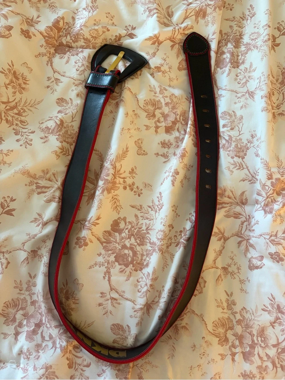 Vintage DKNY Women's Belt Size L Black Red/Green Stitch Made in Italy